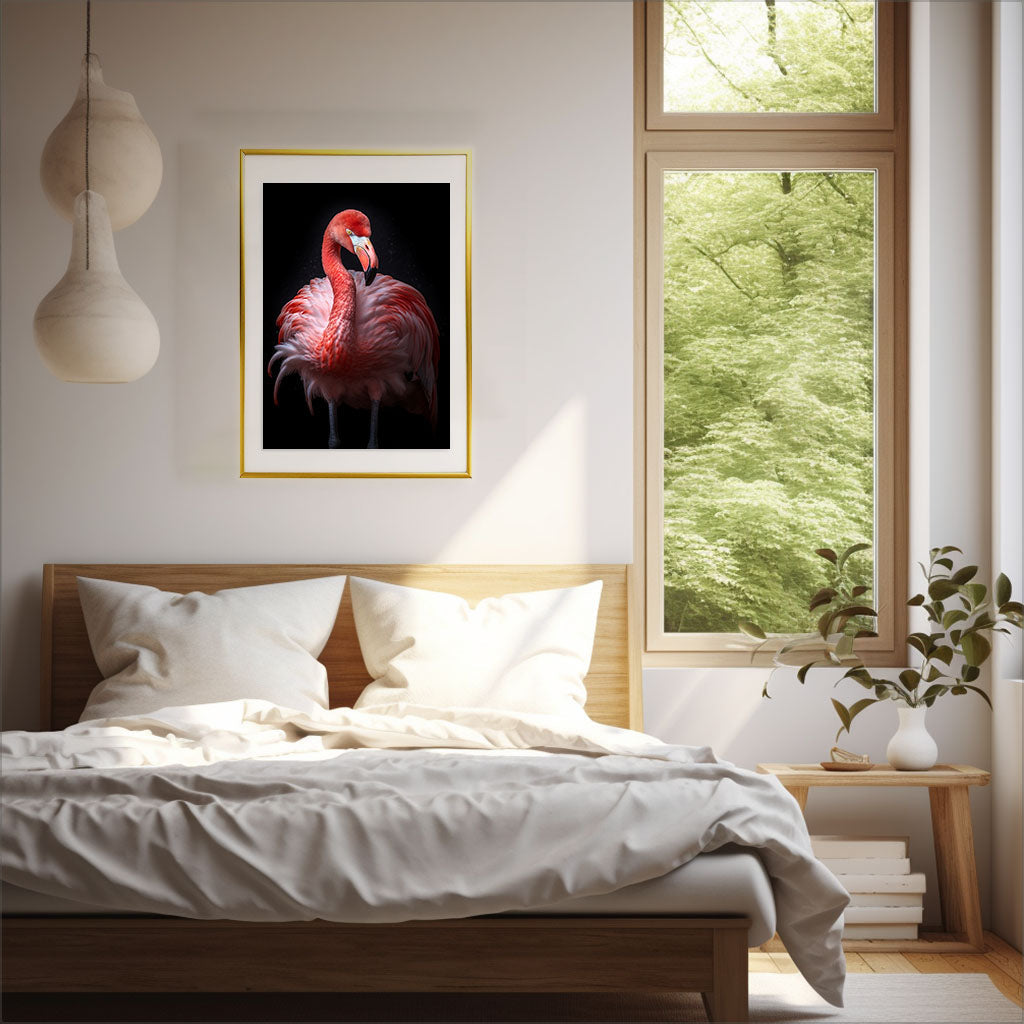 フラミンゴのアートポスター寝室配置イメージ