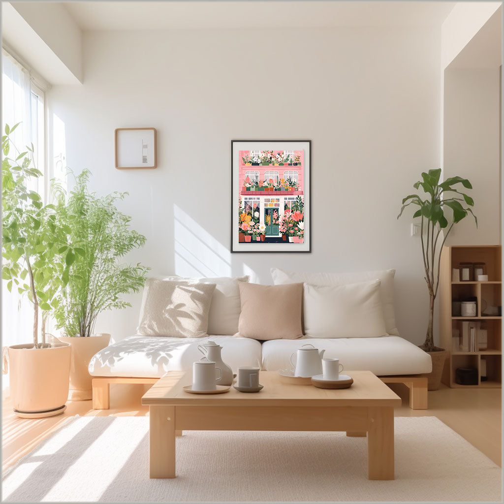春の花のアートポスターリビング配置イメージ