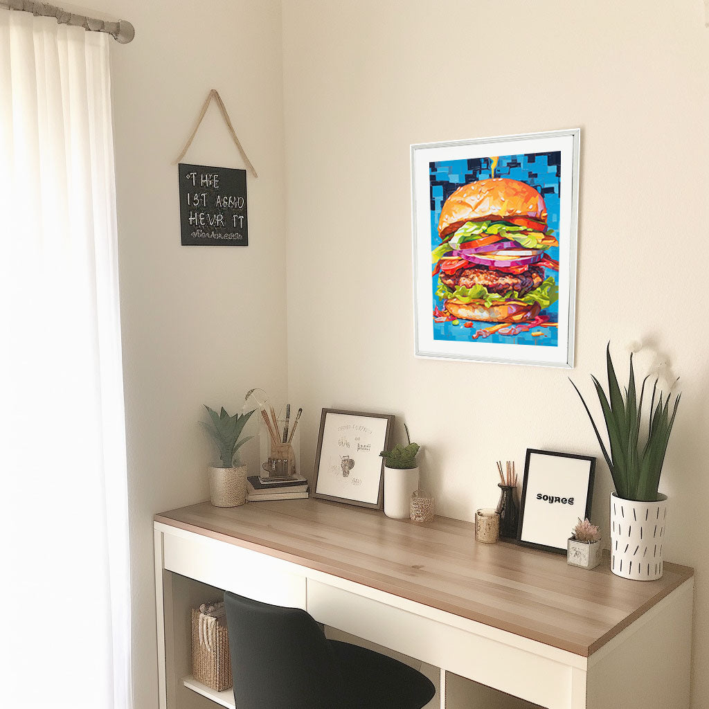 ハンバーガーのアートポスター机配置イメージ