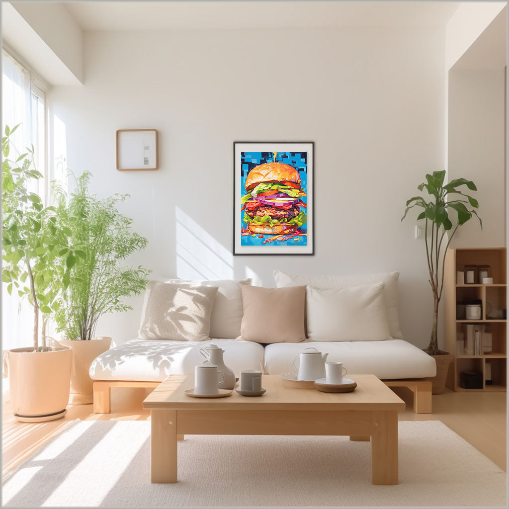 ハンバーガーのアートポスターリビング配置イメージ