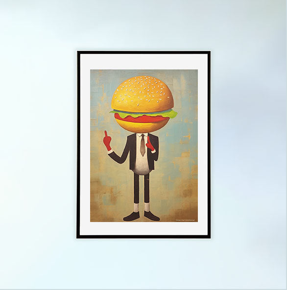 ハンバーガーのアートポスター黒フレームあり