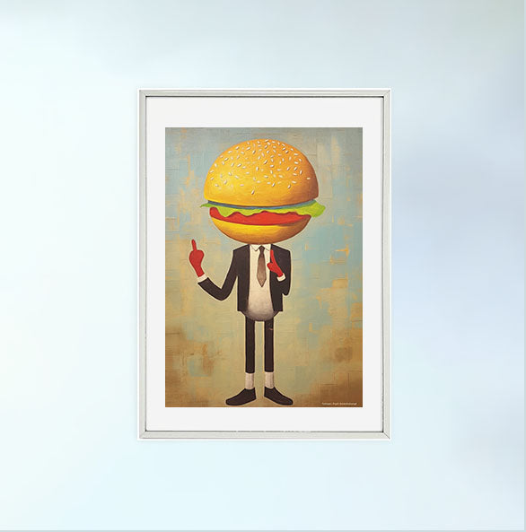 ハンバーガーのアートポスター銀フレームあり
