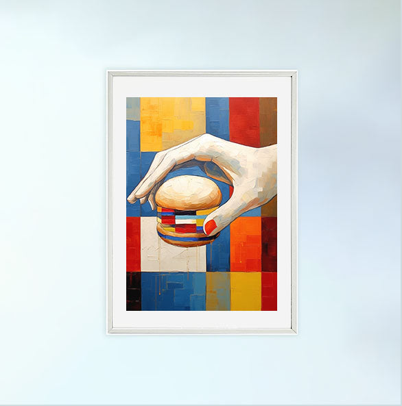 ハンバーガーのアートポスター白フレームあり