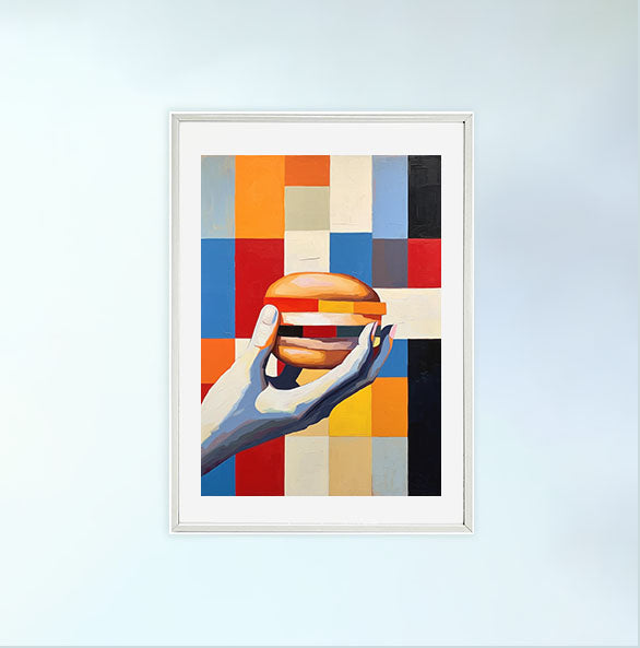 ハンバーガーのアートポスター白フレームあり