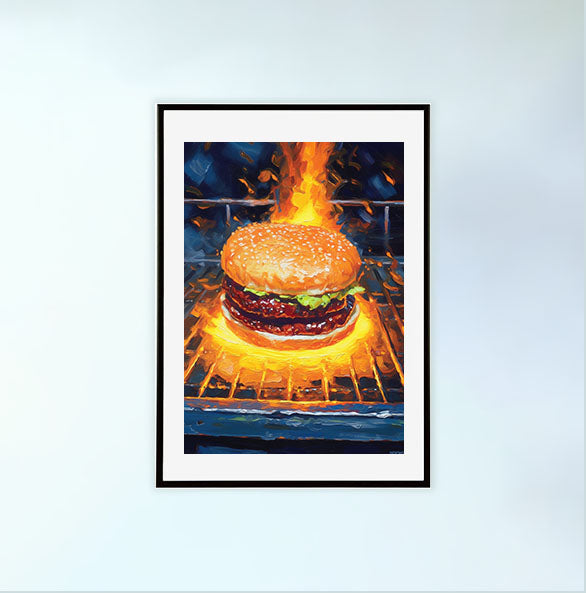 ハンバーガーのアートポスター黒フレームあり