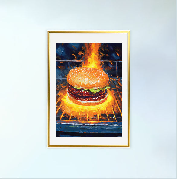 ハンバーガーのアートポスター金フレームあり
