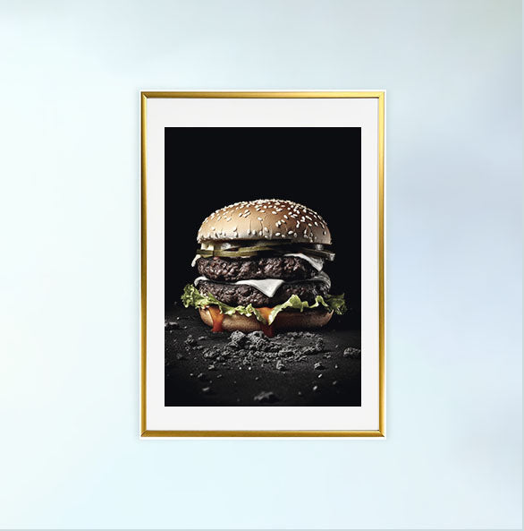 ハンバーガーのアートポスター金フレームあり