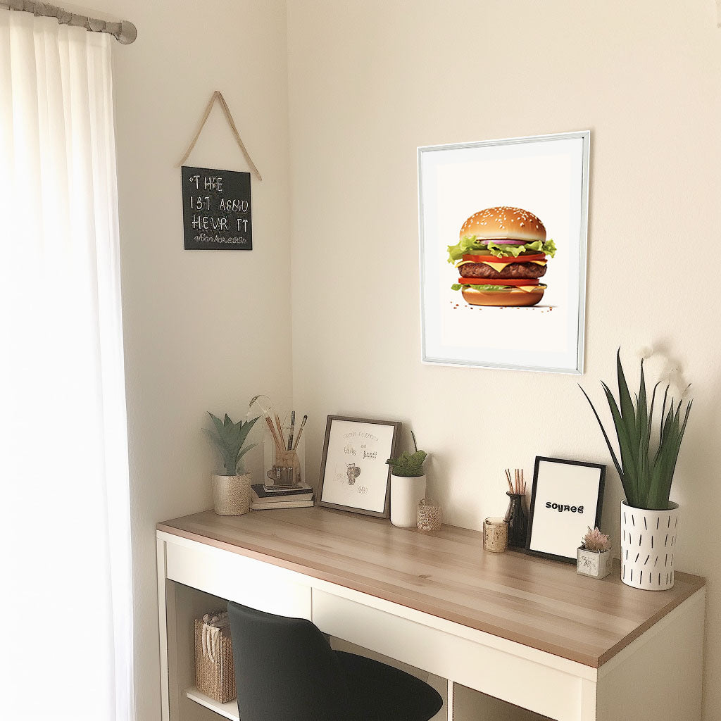 ハンバーガーのアートポスター机配置イメージ