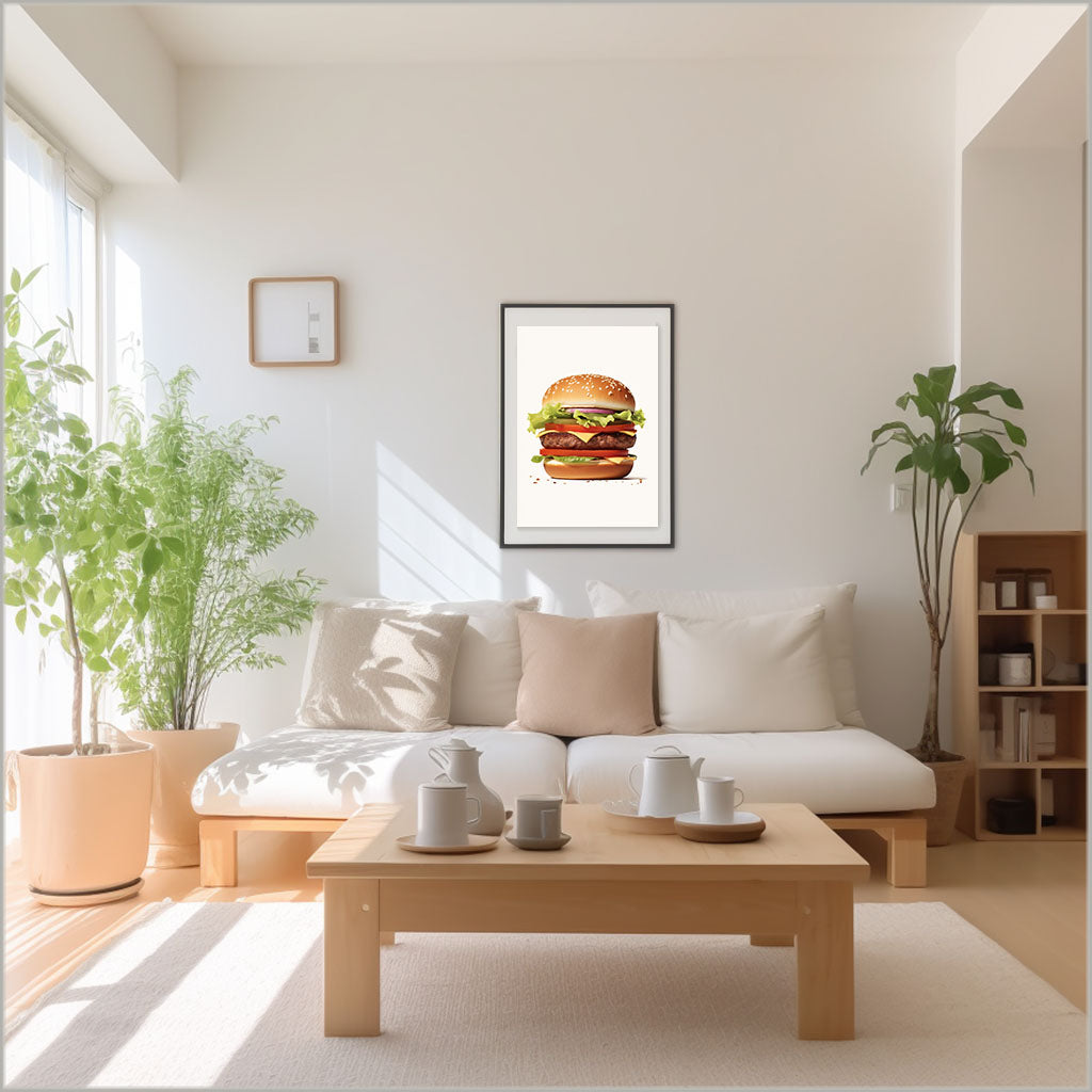 ハンバーガーのアートポスターリビング配置イメージ