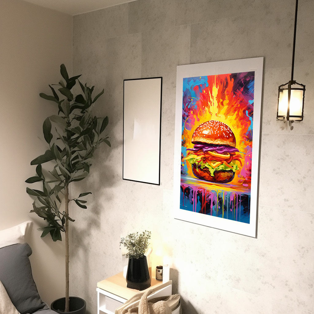 ハンバーガーのアートポスター廊下配置イメージ