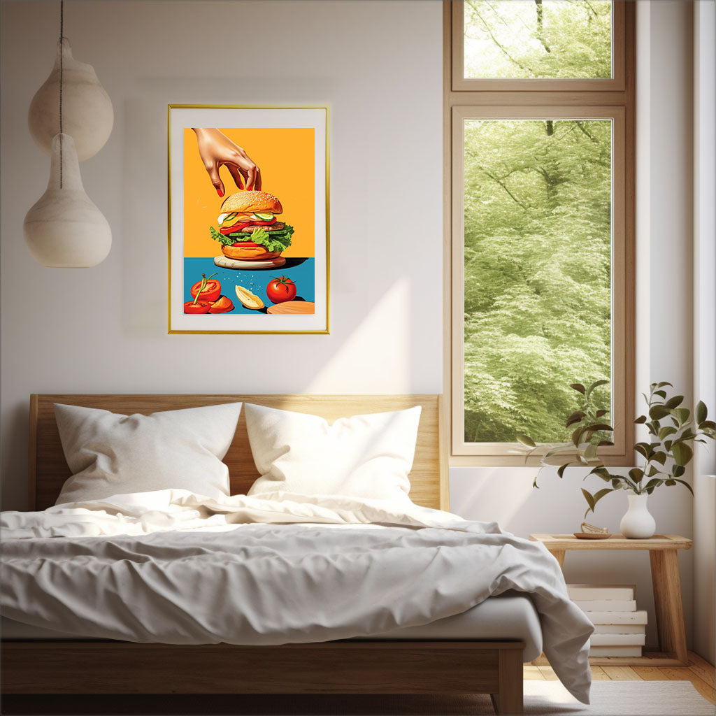 ハンバーガーのアートポスター寝室配置イメージ