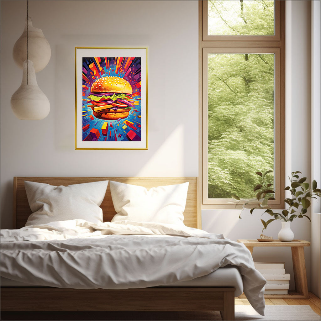 ハンバーガーのアートポスター寝室配置イメージ