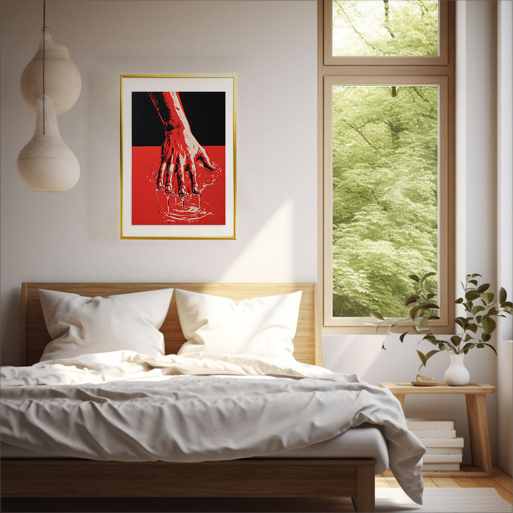 手のアートポスター寝室配置イメージ
