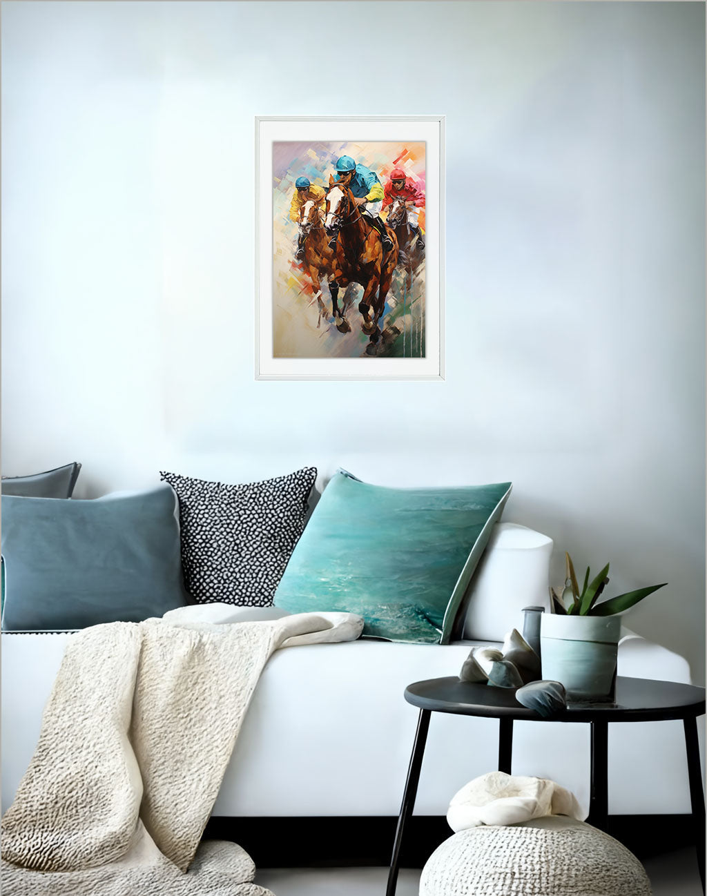 馬のアートポスターソファ配置イメージ