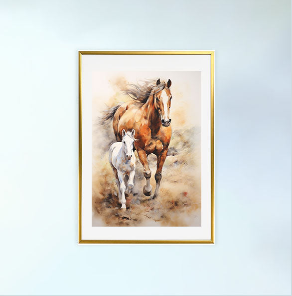馬のアートポスター金フレームあり