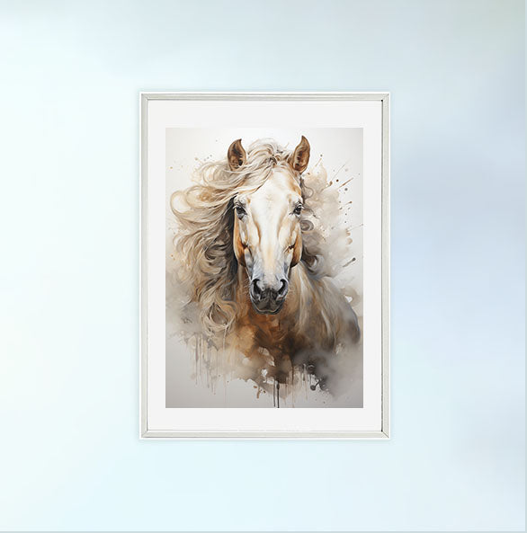 馬のアートポスター白フレームあり