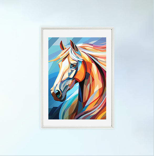 馬のアートポスター白フレームあり