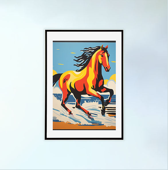 馬のアートポスター黒フレームあり