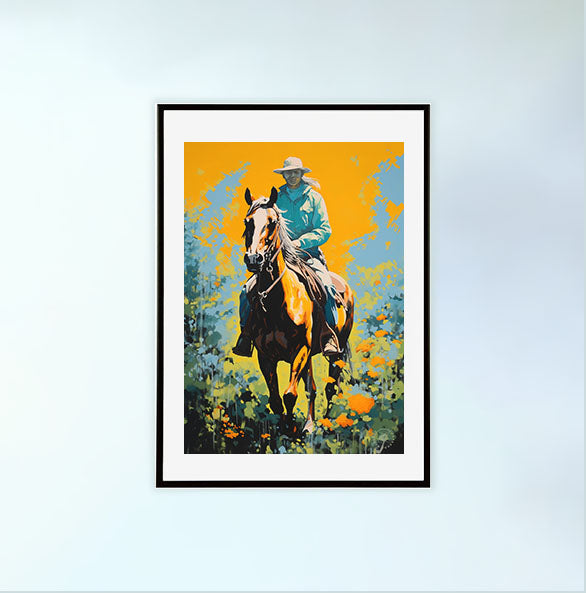 馬のアートポスター黒フレームあり