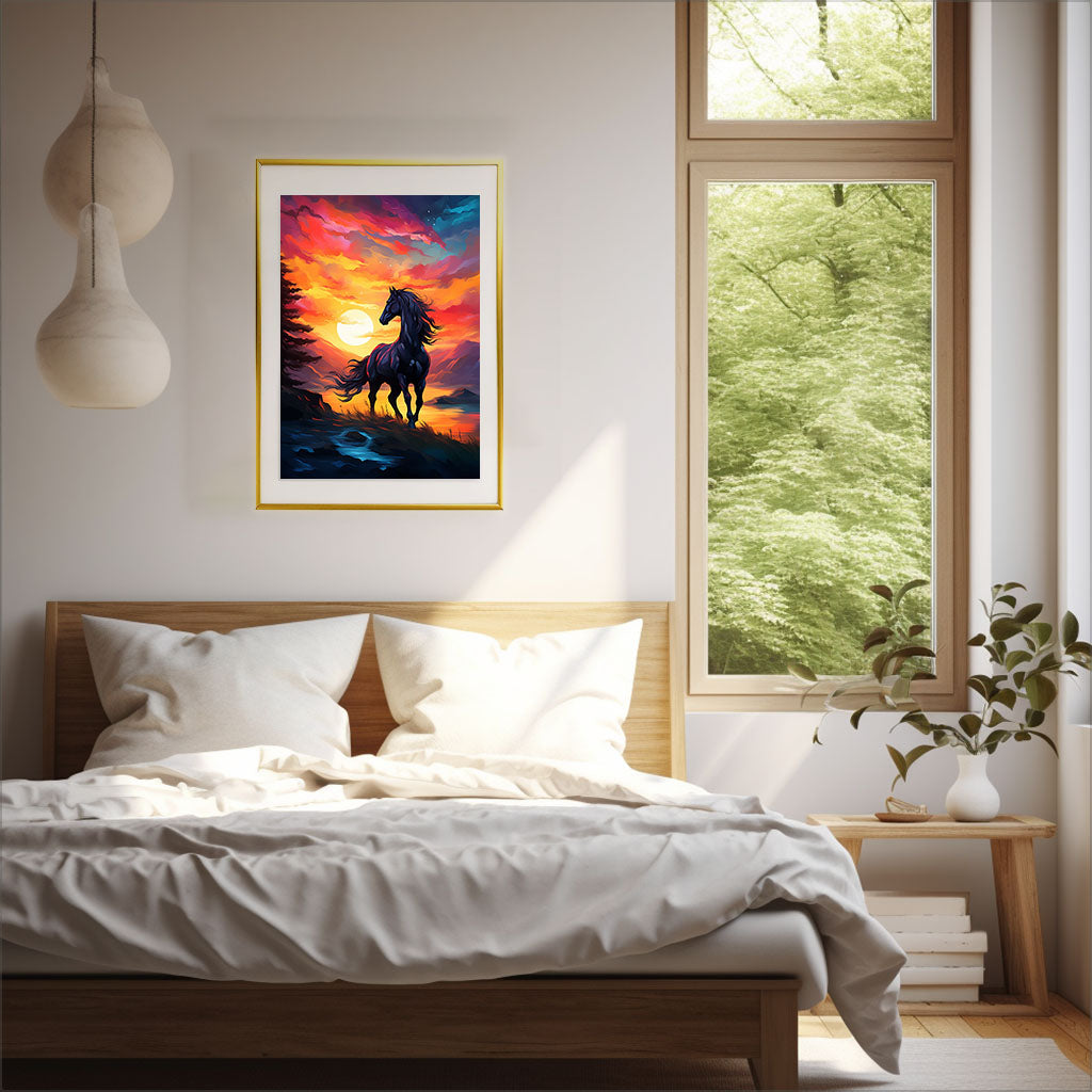 馬のアートポスター寝室配置イメージ