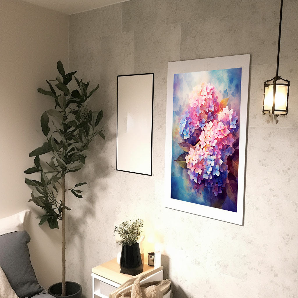 紫陽花のアートポスター廊下配置イメージ