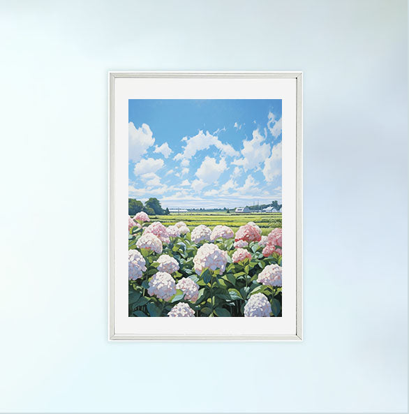 紫陽花のアートポスター白フレームあり