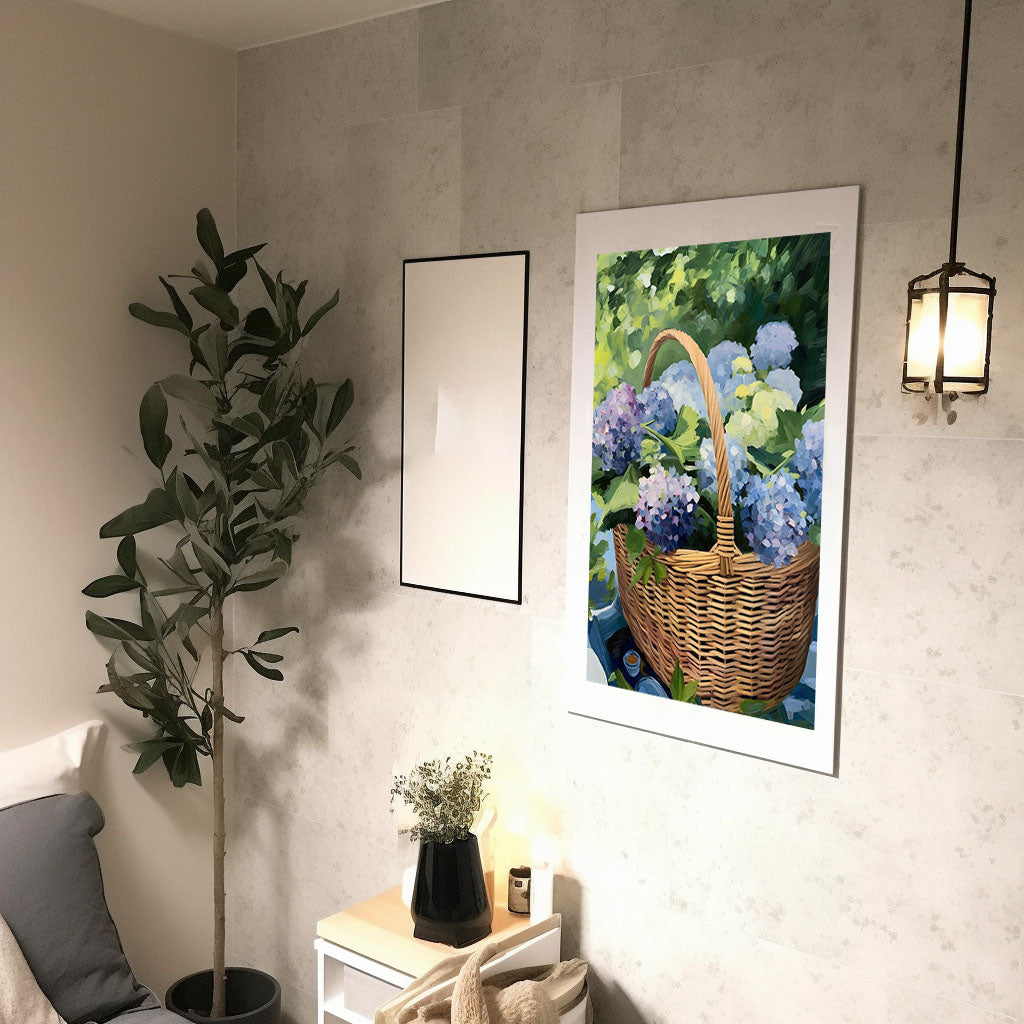 紫陽花のアートポスター廊下配置イメージ