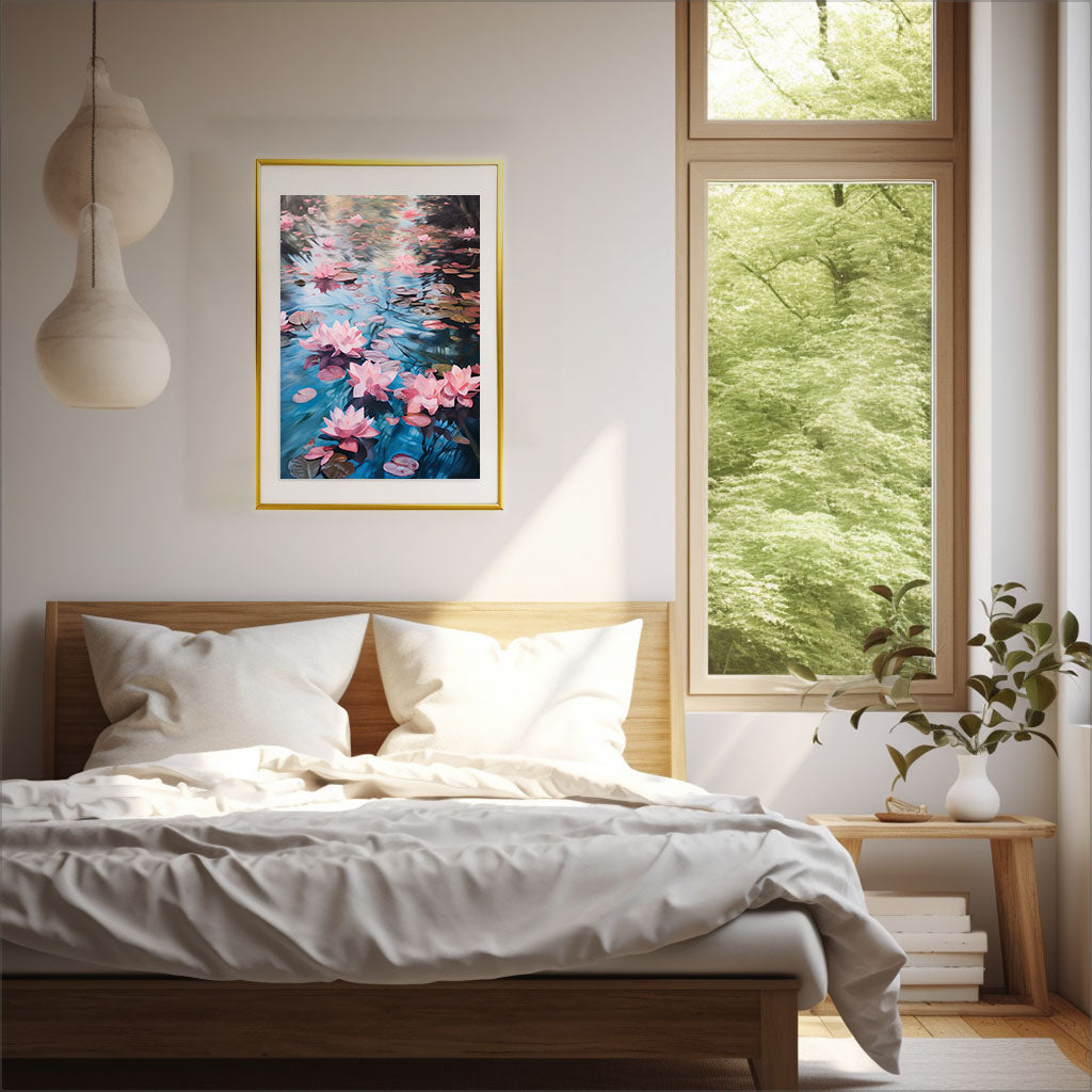 紫陽花のアートポスター寝室配置イメージ