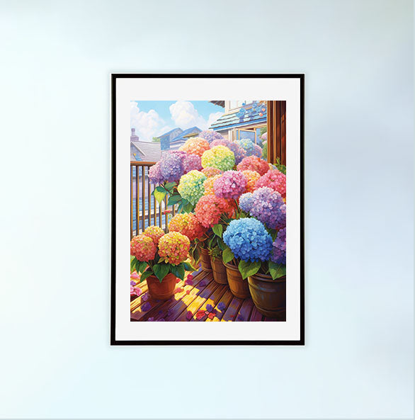 紫陽花のアートポスター黒フレームあり