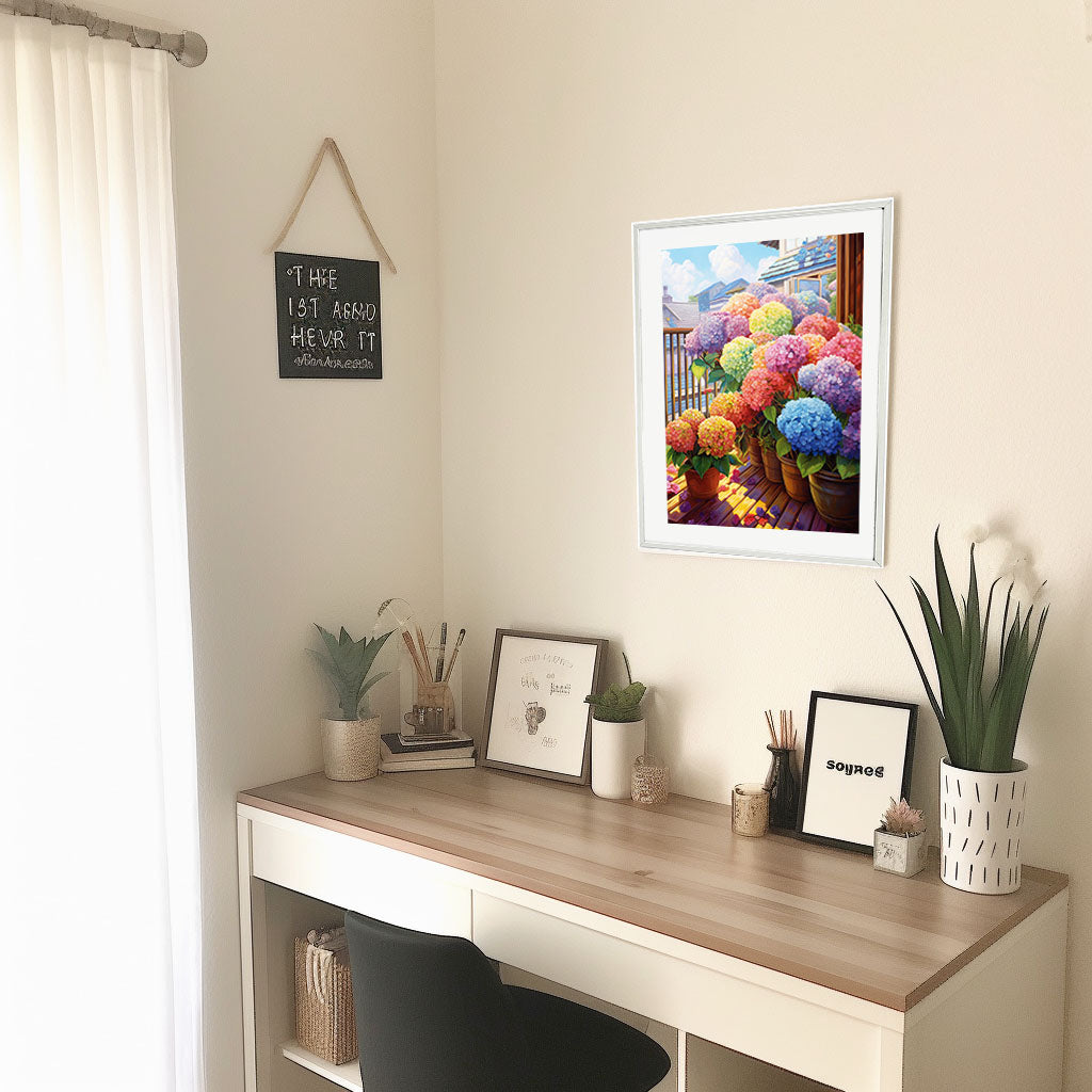 紫陽花のアートポスター机配置イメージ