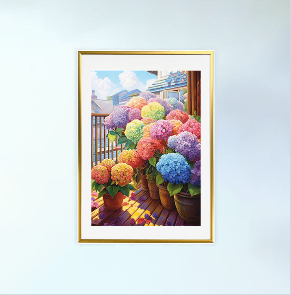 紫陽花のアートポスター金フレームあり