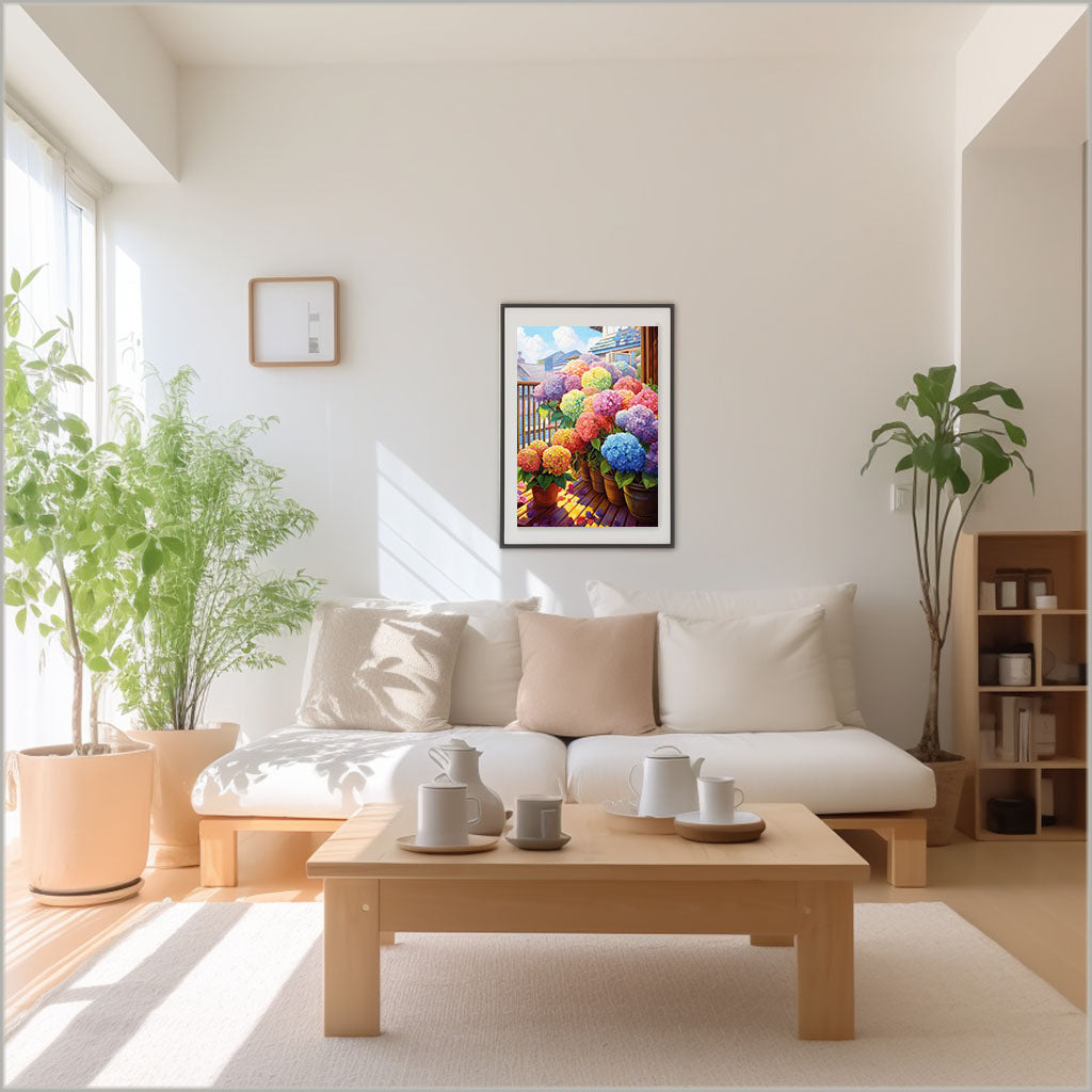 紫陽花のアートポスターリビング配置イメージ