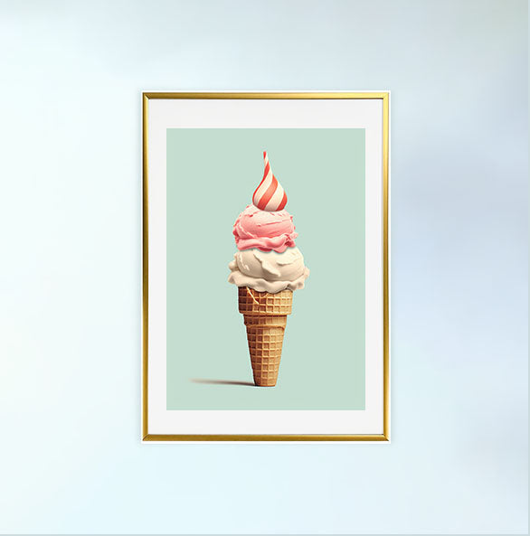 アイスクリームのアートポスター金フレームあり