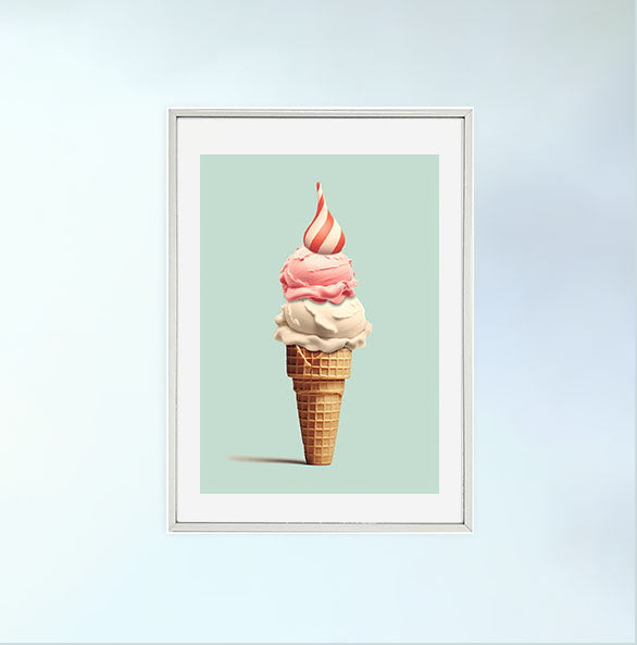 アイスクリームのアートポスター銀フレームあり