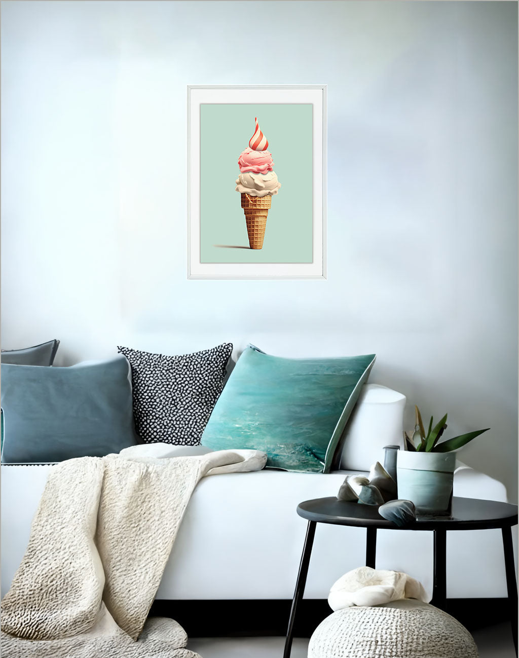 アイスクリームのアートポスターソファ配置イメージ