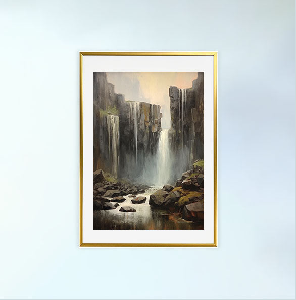 大瀑布のアートポスター金フレームあり