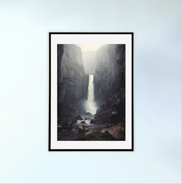 大瀑布のアートポスター黒フレームあり