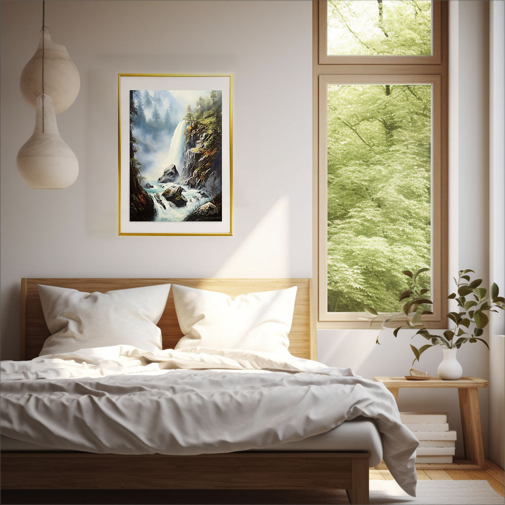 大瀑布のアートポスター寝室配置イメージ