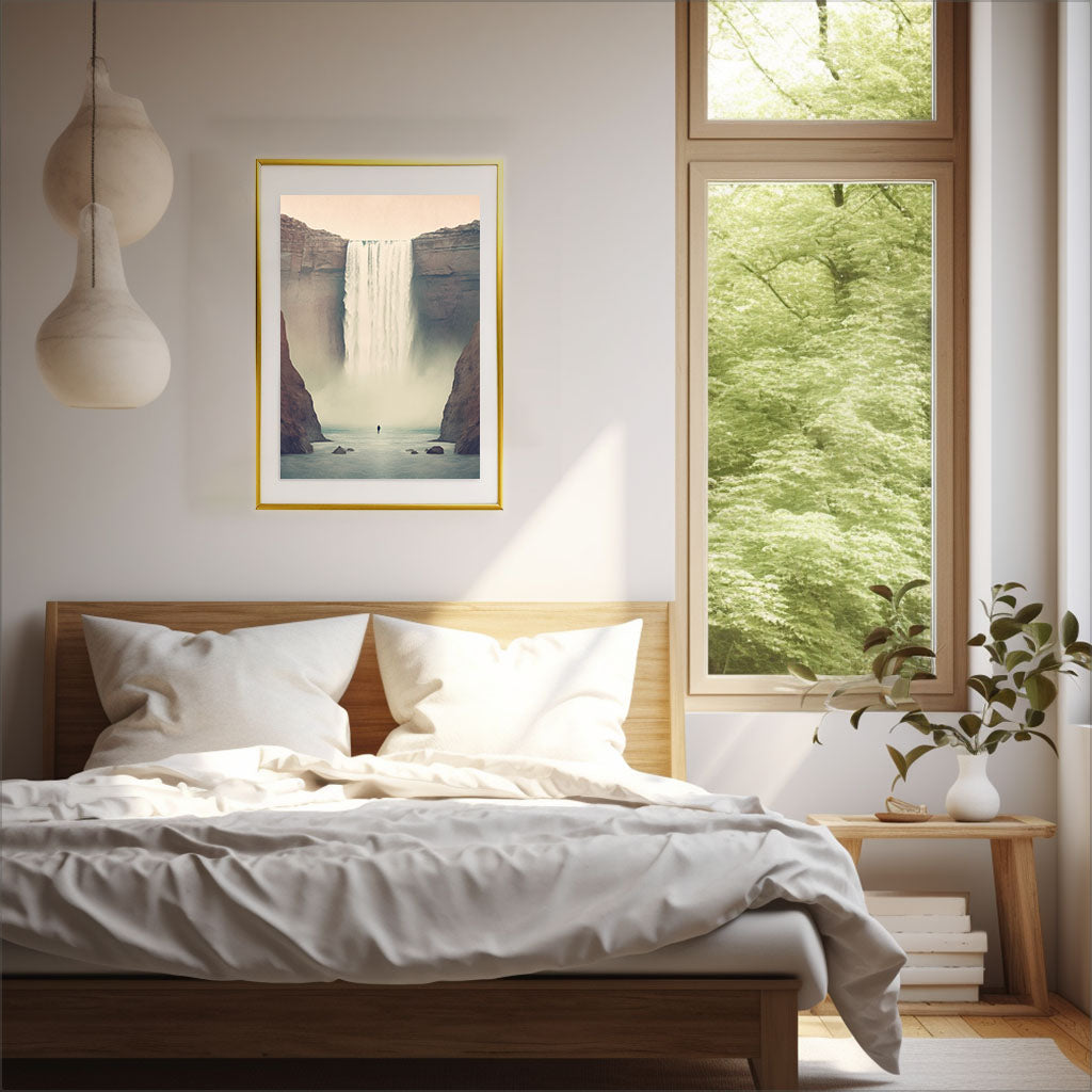 大瀑布のアートポスター寝室配置イメージ