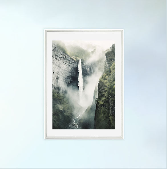 大瀑布のアートポスター白フレームあり