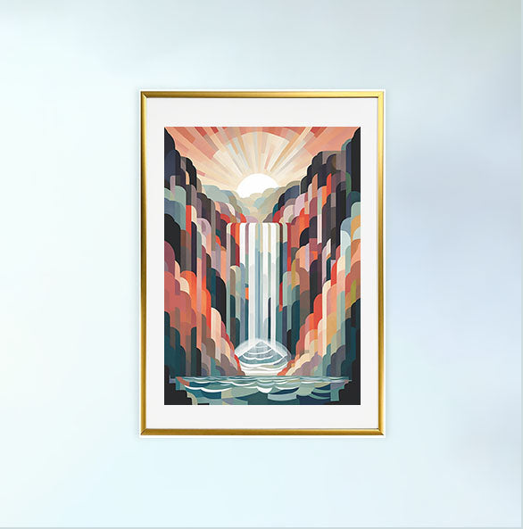 大瀑布のアートポスター金フレームあり