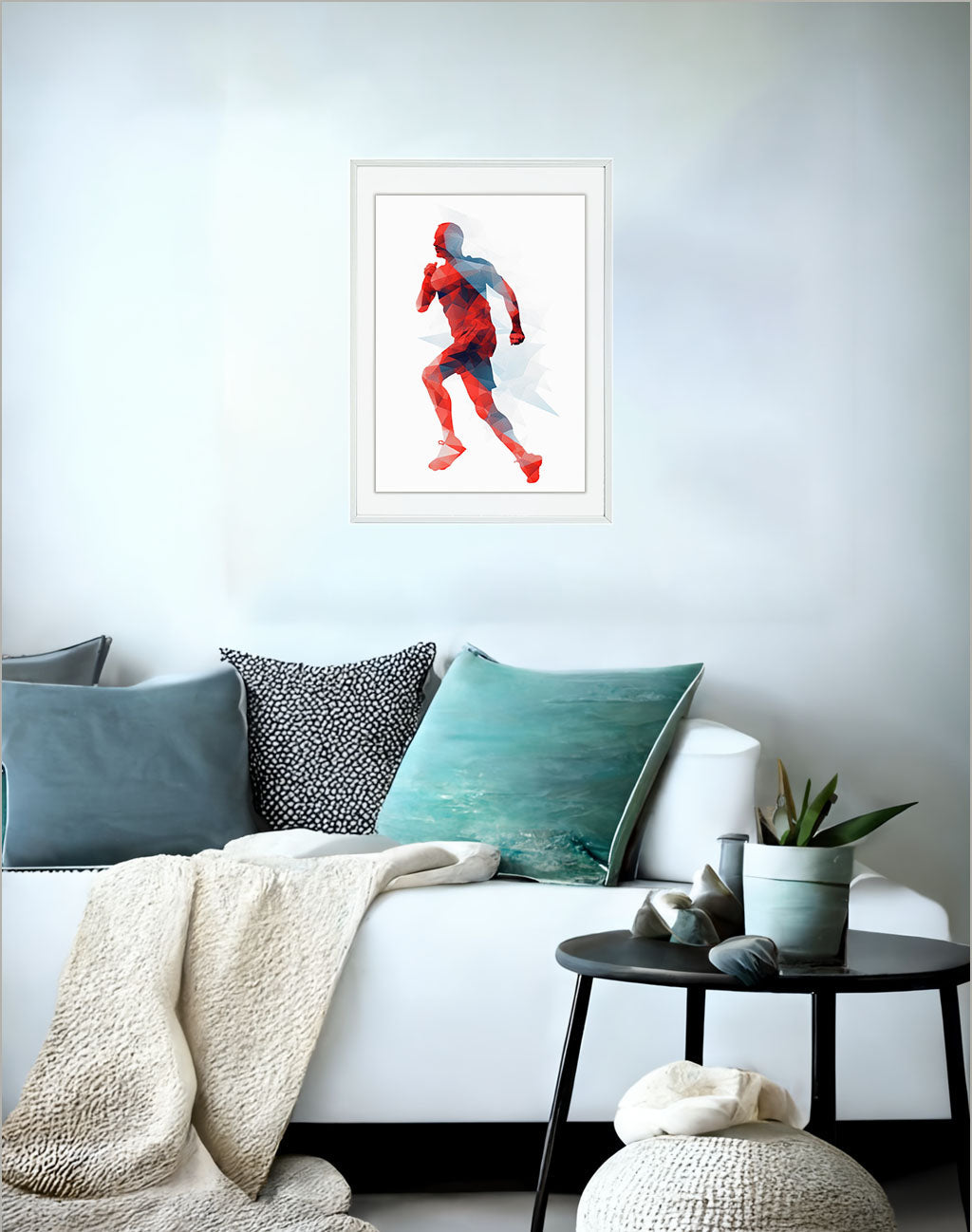 マラソンランナーのアートポスターソファ配置イメージ