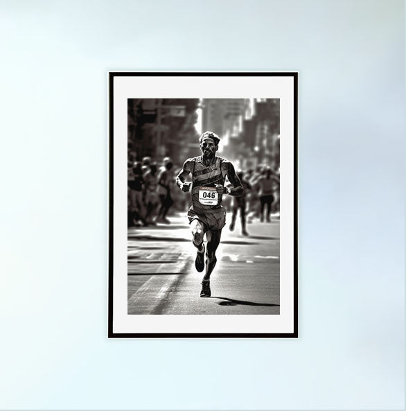 マラソンランナーのアートポスター黒フレームあり
