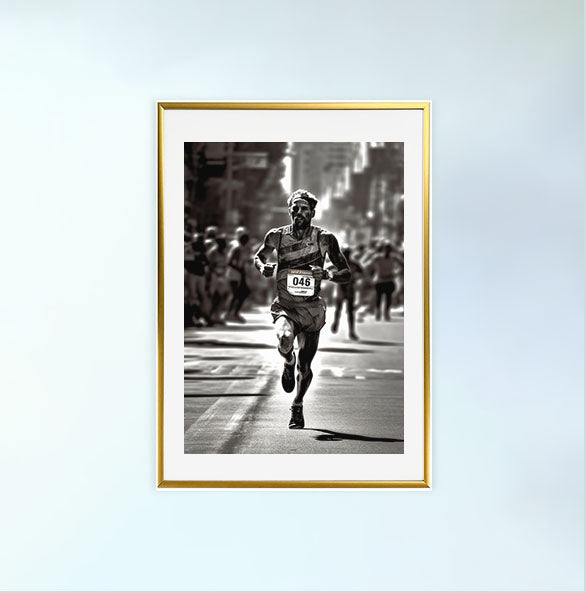 マラソンランナーのアートポスター金フレームあり
