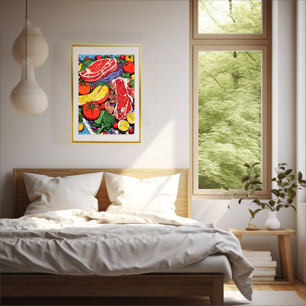 肉のアートポスター寝室配置イメージ