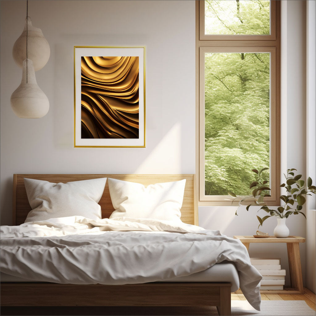 メタリックのアートポスター寝室配置イメージ