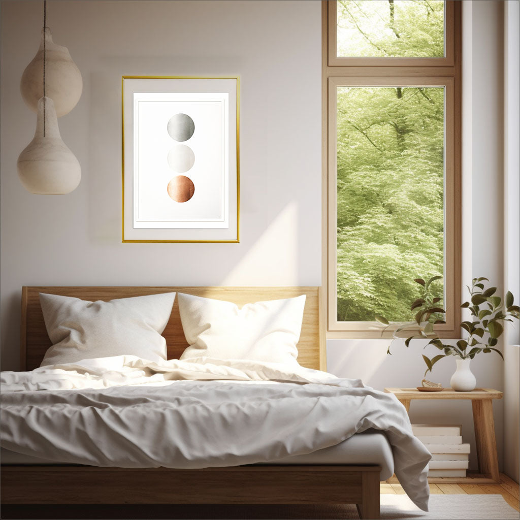 メタリックのアートポスター寝室配置イメージ