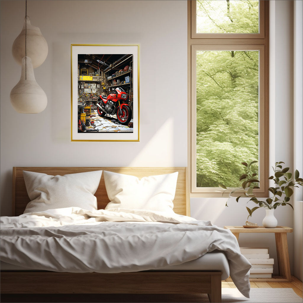 バイクのアートポスター寝室配置イメージ