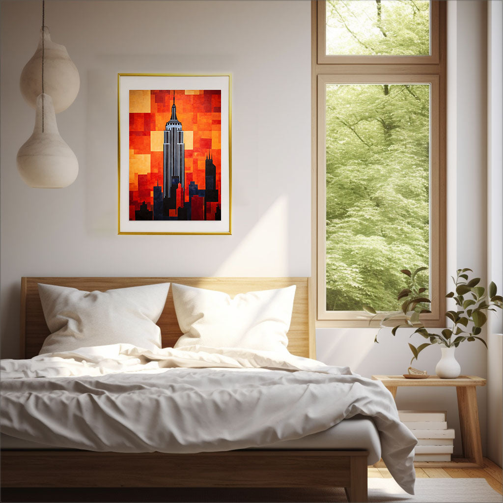 ニューヨークのアートポスター:new_york_2019 / 地図・都市_都市_のポスター画像寝室に設置したイメージ