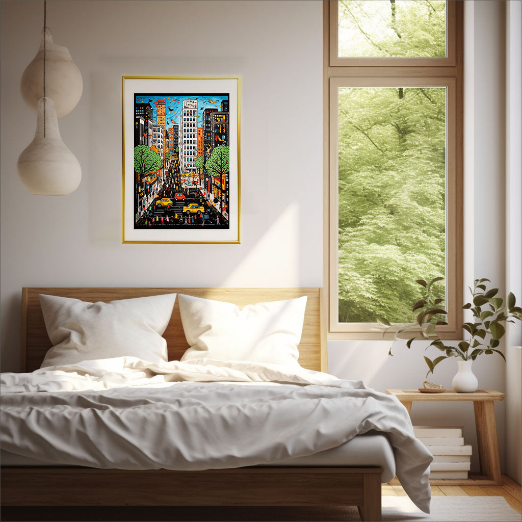 ニューヨークのアートポスター:new_york_988f / 地図・都市_都市_のポスター画像寝室に設置したイメージ